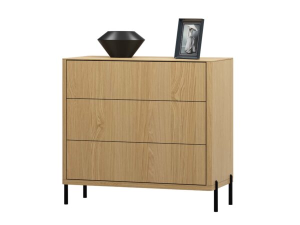 Komoda dąb naturalny z trzema szufladami na metalowych nogach