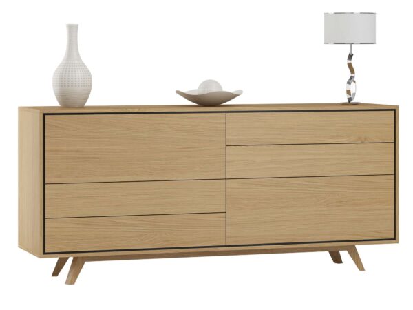 Komoda szeroka sześcioszufladowa dąb naturalny na skośnych nogach