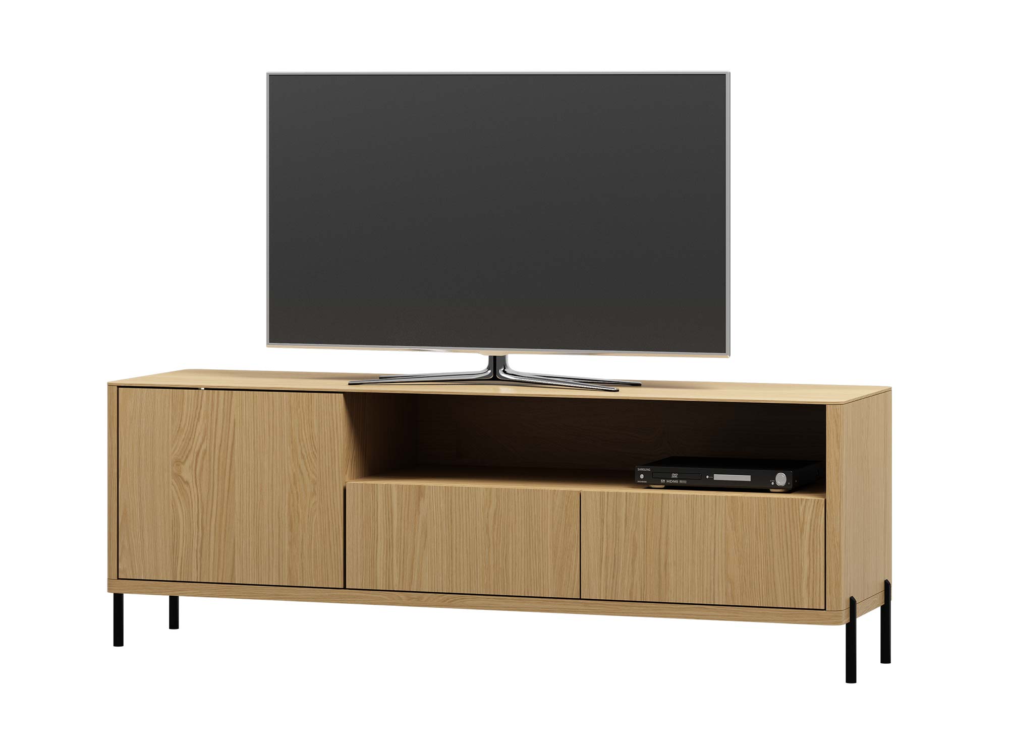 Szafka RTV dąb naturalny z otwartą półką i drzwiami Szafka RTV dąb naturalny z otwartą półką i drzwiami