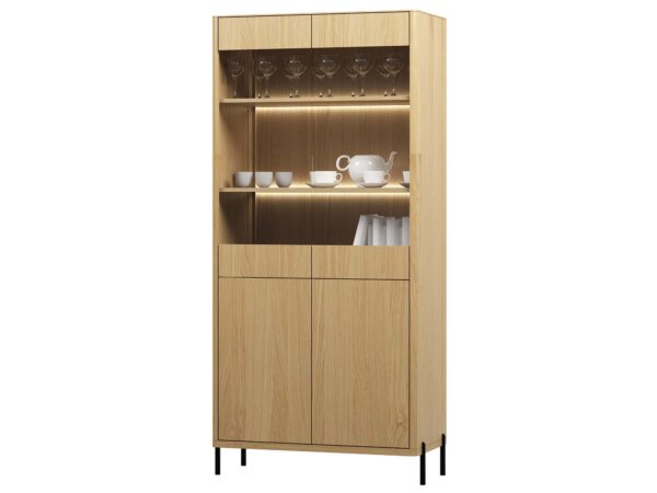 Witryna dąb naturalny z oświetleniem LED i półkami