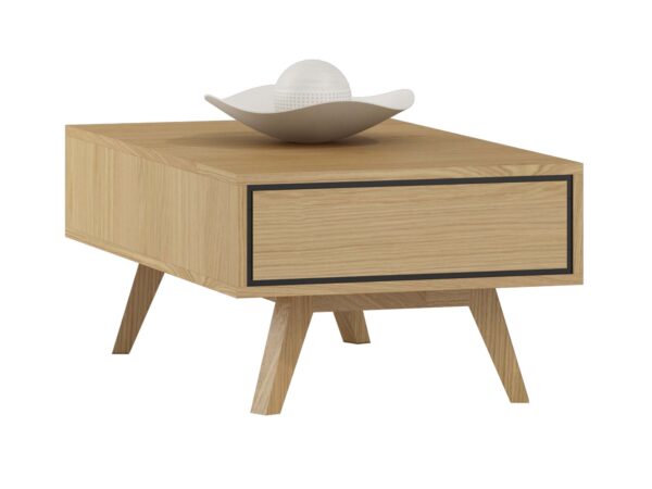 Stolik kawowy dąb naturalny z szufladą na skośnych nogach