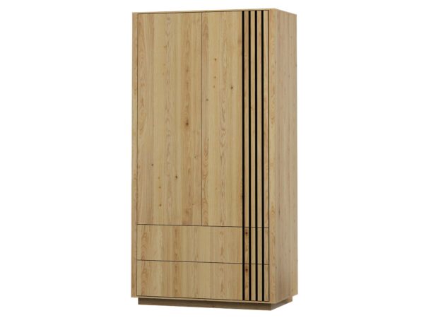 Szafa dwudrzwiowa dąb naturalny z szufladami i czarnymi listwami