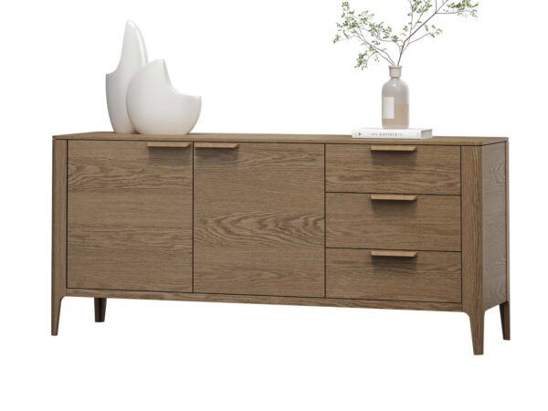 Komoda szeroka ciemny dąb z drzwiami i trzema szufladami