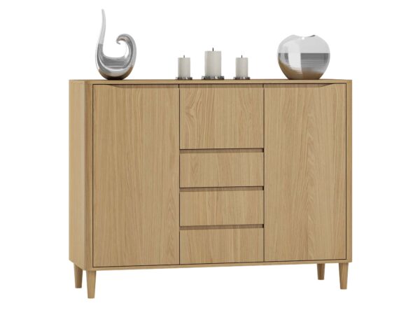 Wysoka komoda dębowa z drzwiami i czterema szufladami