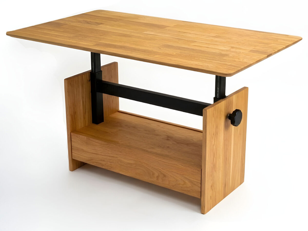 Stolik dębowy regulowana wysokość szuflada Artisan 04