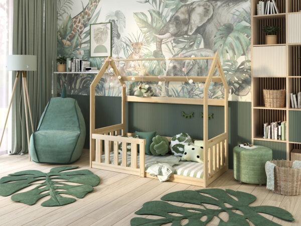 Łóżko dziecięce domek sosnowe z barierkami ochronnymi