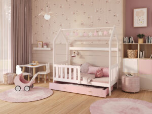 miniaturka Łóżko domek Bella z barierką i schowkiem na zabawki