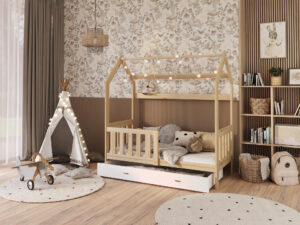 miniaturka Łóżko domek Bella z barierką i schowkiem na zabawki