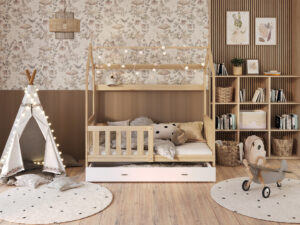 miniaturka Łóżko domek Bella z barierką i schowkiem na zabawki