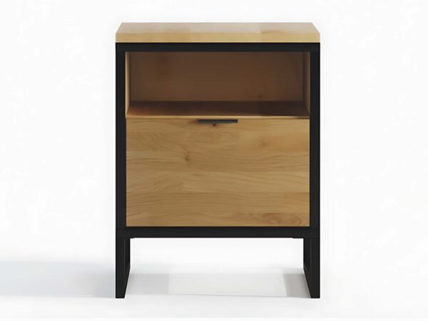 Szafka nocna dąb craft z czarną metalową ramą i szufladą
