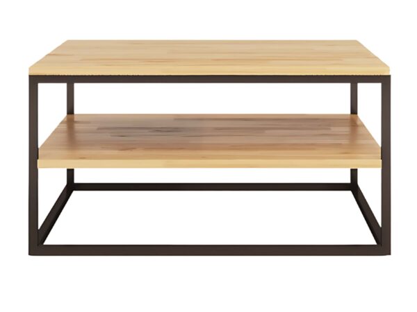 Industrialny stolik kawowy dąb naturalny z metalową ramą i półką