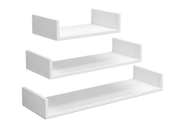 Zestaw trzech białych półek ściennych typu U