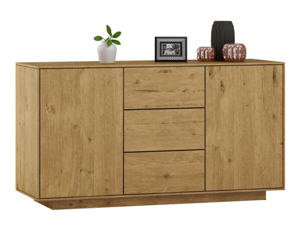 Komoda szeroka dąb artisan z drzwiami i trzema szufladami