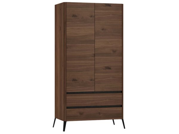 Szafa dwudrzwiowa orzech z dwoma szufladami na czarnych nogach