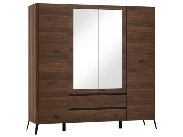 Szafa czterodrzwiowa orzech z lustrami i szufladami