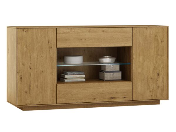 Komoda szeroka dąb artisan z wnęką LED i drzwiami