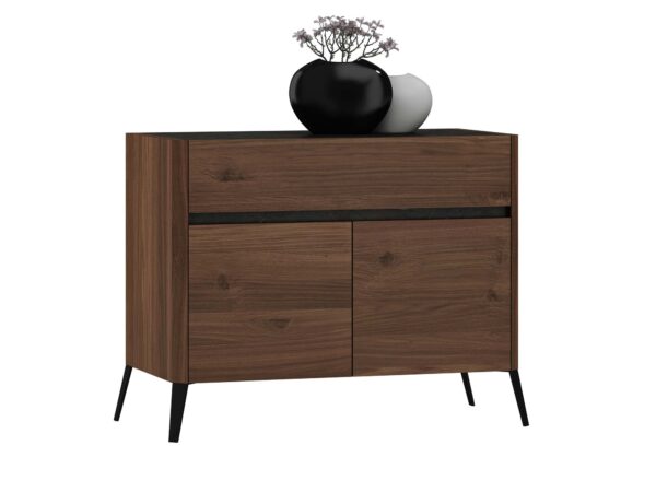 Komoda niska orzech z szufladą i dwoma drzwiami