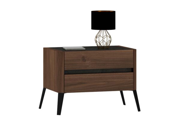 Szafka nocna orzech z dwoma szufladami i szarym blatem