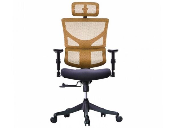 Ergonomiczny fotel biurowy pomarańczowy z siatki z zagłówkiem