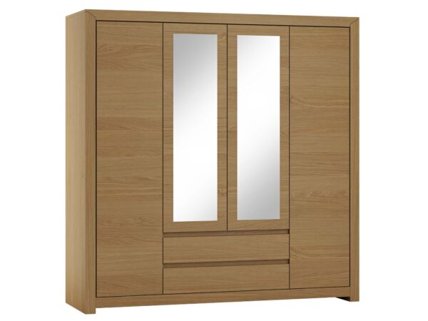 Szafa czterodrzwiowa dąb naturalny z lustrami i szufladami