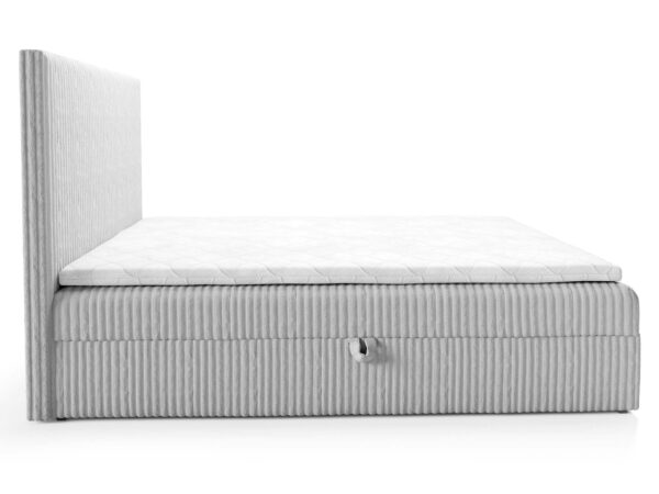 Tapicerowane łóżko kontynentalne jasnoszare ze sztruksową tkaniną i materacem