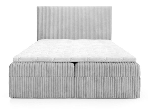 Tapicerowane łóżko kontynentalne jasnoszare z sztruksową tkaniną