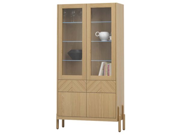 Witryna szeroka dąb naturalny z przeszkleniem i drzwiami jodełkowymi
