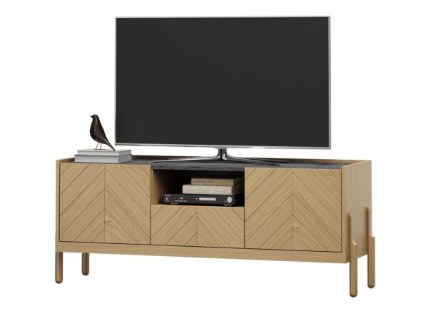 Szafka RTV szeroka dąb naturalny z drzwiami jodełkowymi i wnęką