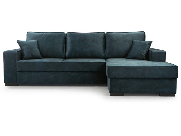 Narożnik tapicerowany morski z poduszkami dekoracyjnymi i szezlongiem