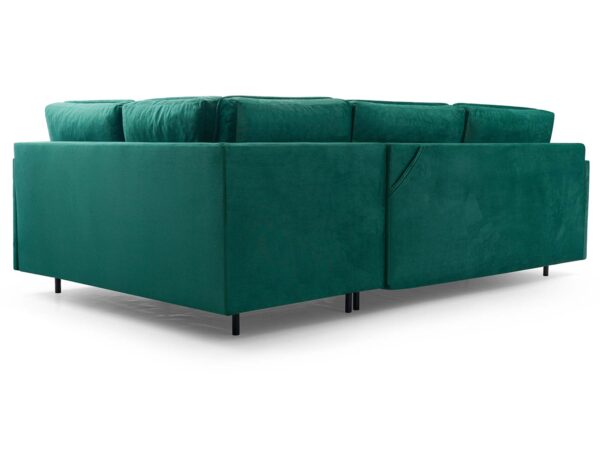 Narożnik wypoczynkowy zielony welurowy na czarnych nóżkach