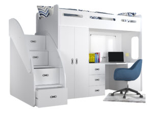 miniaturka Łóżko piętrowe Noelis z biurkiem i szafą w zestawie