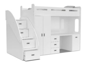 Łóżko piętrowe Noelis z biurkiem i szafą w zestawie