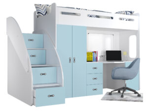 miniaturka Łóżko piętrowe Noelis z biurkiem i szafą w zestawie