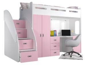 miniaturka Łóżko piętrowe Noelis z biurkiem i szafą w zestawie