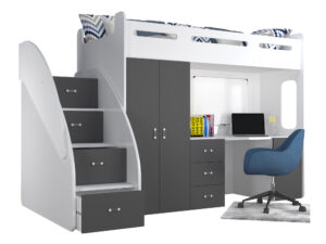miniaturka Łóżko piętrowe Noelis z biurkiem i szafą w zestawie
