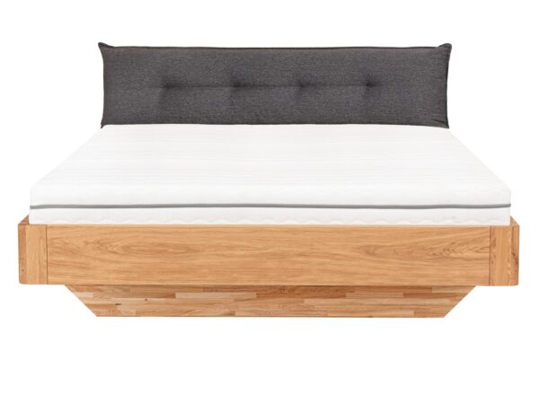 Łóżko drewniane dębowe z tapicerowanym zagłówkiem antracytowym