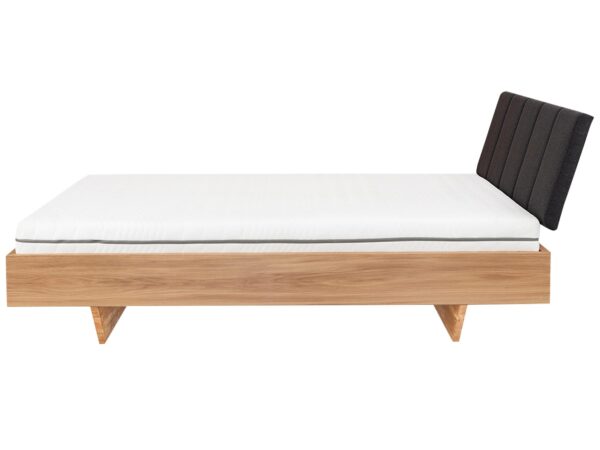 Łóżko dębowe z tapicerowanym zagłówkiem w kolorze grafitowym