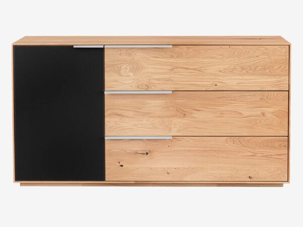 Komoda dębowa z grafitowymi drzwiami i trzema szufladami pełna sylwetka