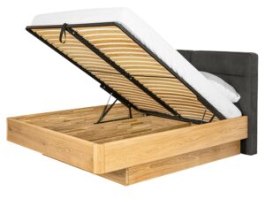 miniaturka Łóżko dębowe z podnoszonym stelażem i pojemnikiem Mara
