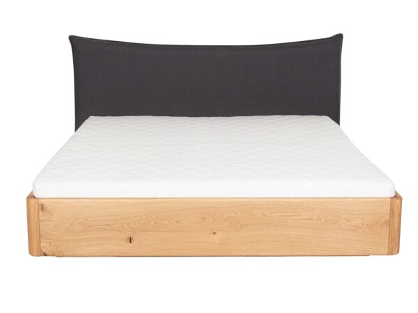 Nowoczesne łóżko dębowe z tapicerowanym zagłówkiem w kolorze grafitowym