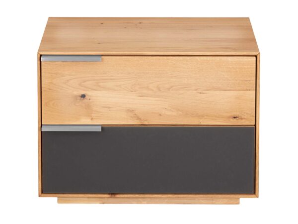 Szafka nocna dębowa z grafitową szufladą i metalowymi uchwytami