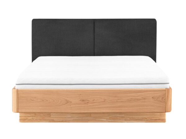 Łóżko dębowe z tapicerowanym zagłówkiem w kolorze grafitowym