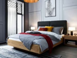 miniaturka Łóżko dębowe z podnoszonym stelażem i pojemnikiem Mara