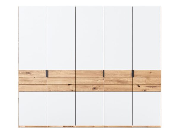 Duża szafa garderobiana biała z dekorem dąb artisan i czarnymi uchwytami