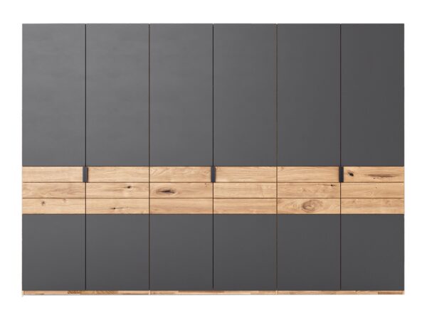 Sześciodrzwiowa szafa garderobiana grafit z dekorem dąb naturalny