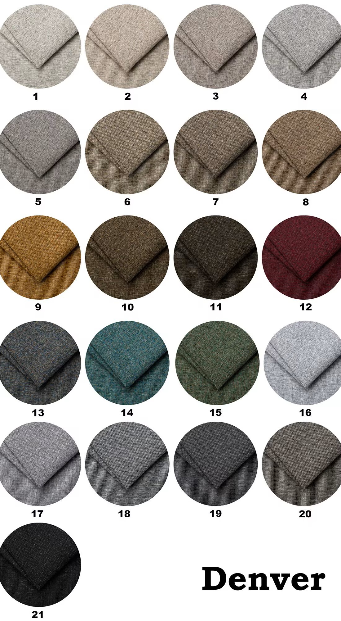 Paleta kolorów tkaniny Denver do łóżka tapicerowanego dębowego