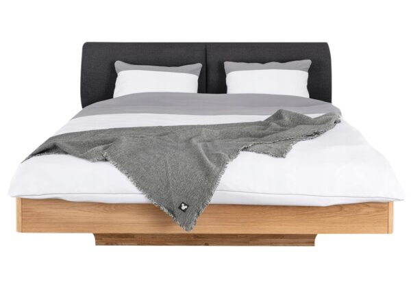 Łóżko dwuosobowe dębowe z tapicerowanym zagłówkiem w kolorze grafitowym