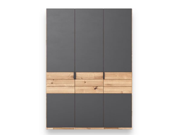 Trzydrzwiowa szafa grafit z drewnianym dekorem dąb naturalny