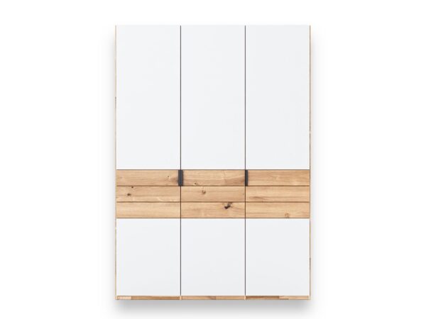 Trzydrzwiowa szafa biała z drewnianymi wstawkami dąb artisan