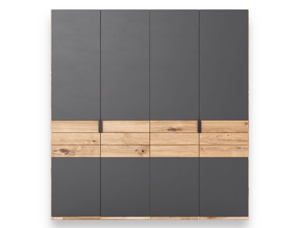 Nowoczesna szafa czterodrzwiowa antracyt z dekorem dąb naturalny
